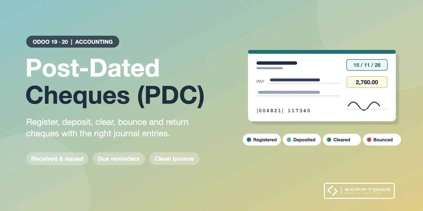 Post-Dated Cheques (PDC) for Odoo 19.0 & 20.0